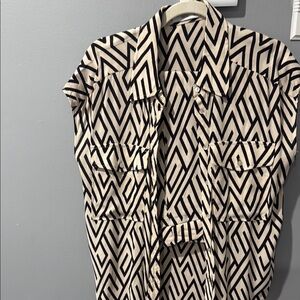 Mango Black and Cream Zigzag button down blouse and matching pants